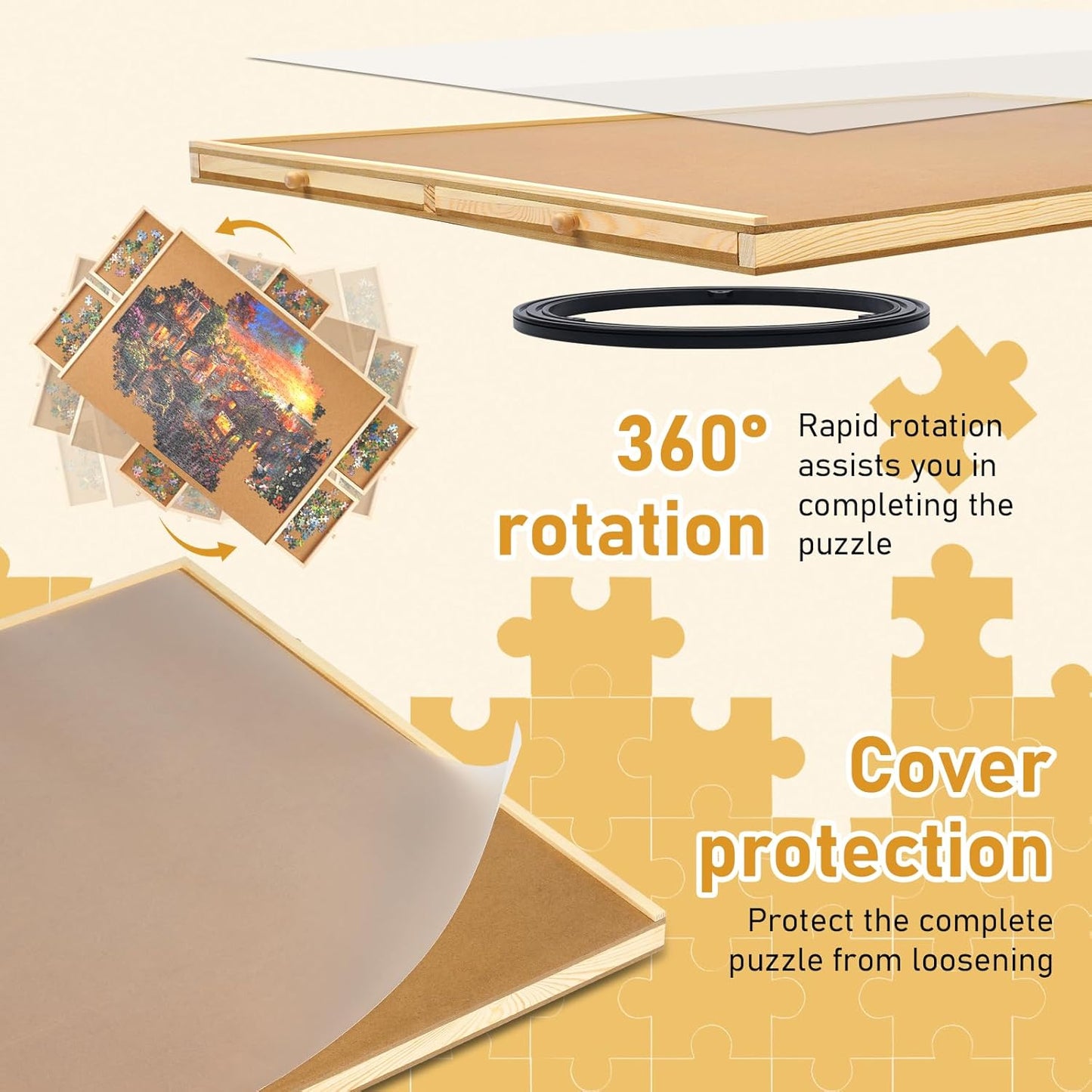 1000 Piece Rotating Puzzle Board with Drawers and Cover,23"x30"Portable Wooden Jigsaw Puzzle Table for Adults Portable,Lazy Susan Spinning Puzzle Boards Birthday Gift for mom